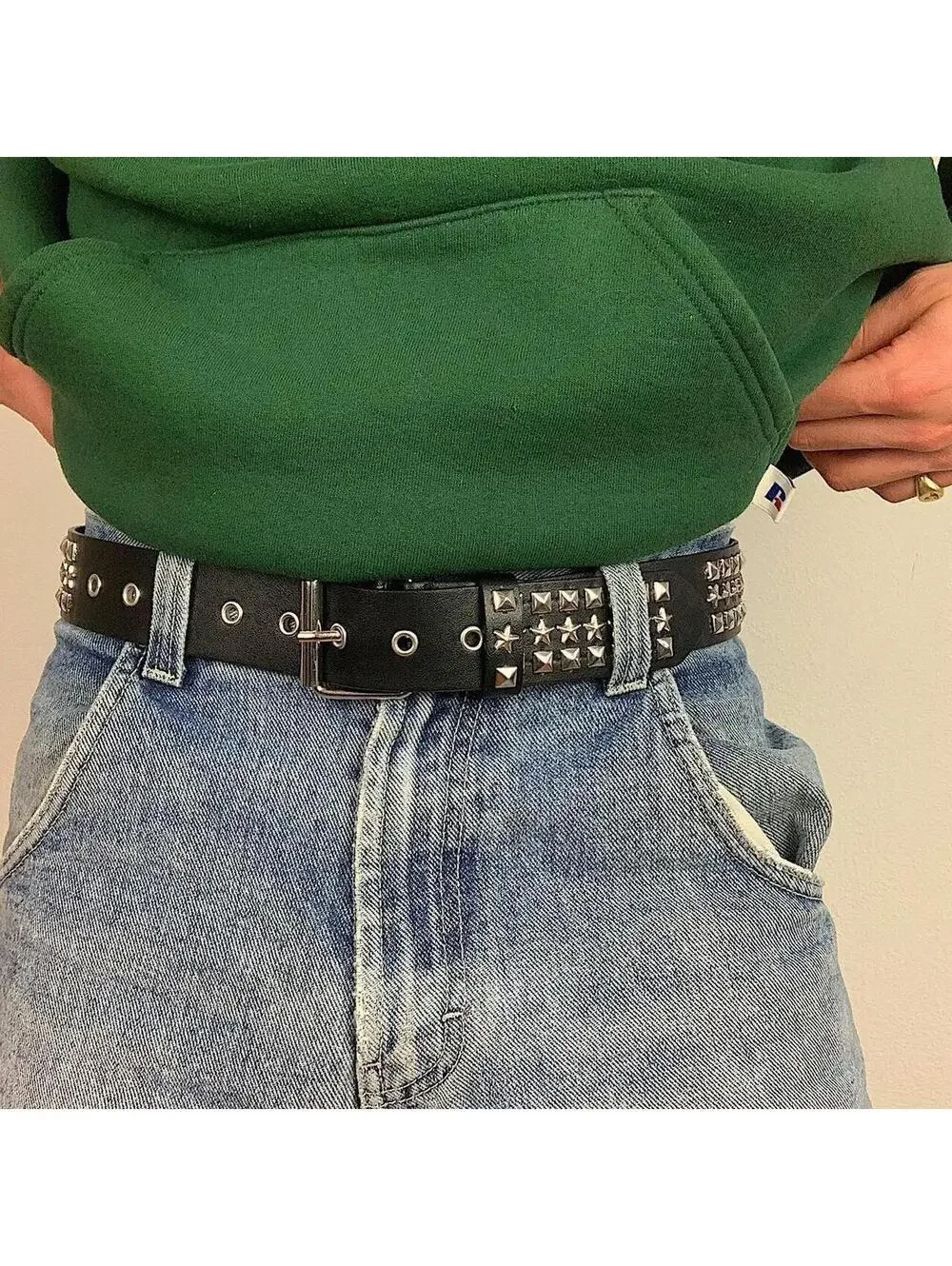 Y2k 2000s style star studded grunge emo black and silver belt. High quality!